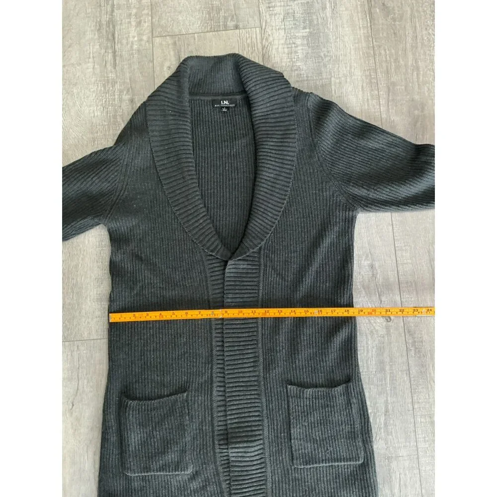 I.N. San Francisco Women’s L Charcoal Belted Sweater Duster Long Cardigan